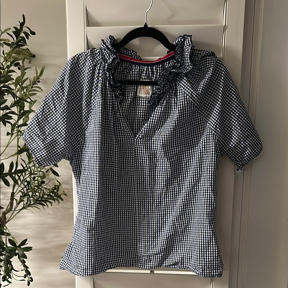 Gingham Ruffle Blouse - Black and White